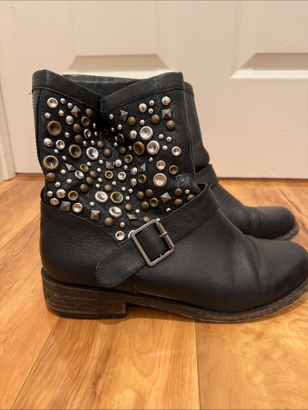 Steve Madden Black Leather Studded Ankle Boots